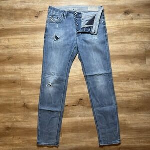 Diesel Larkee-Beex Jeans Men 30x32 Blue Tapered Distressed Button Fly Made Italy